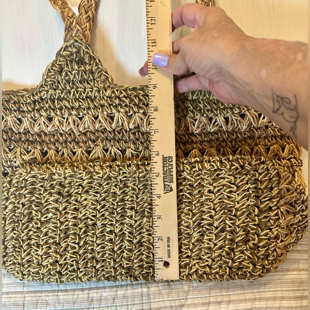 Blue Miami Straw Tote Bag Woven Boho Beach Purse Shell Accent 17”x10” - Picture 8 of 12